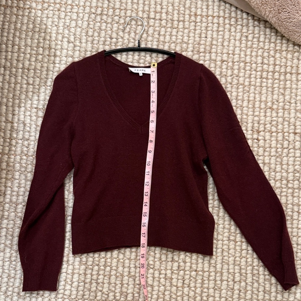 Frame Cashmere Deep Burgundy V-Neck Sweater